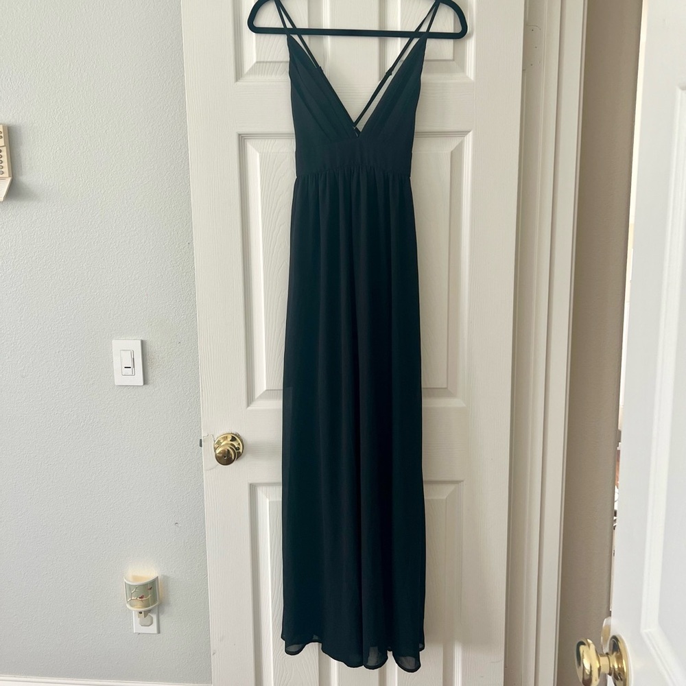 NWT Windsor long black formal goddess maxi dress cross cross back Small